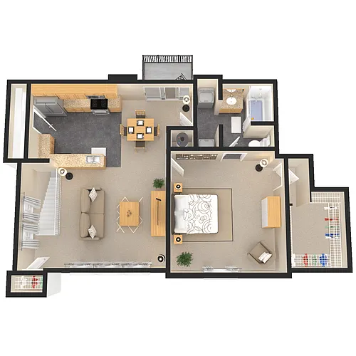 Floor plan 1 Bed Loft + $125 Attached Garage (Fireplace Optio