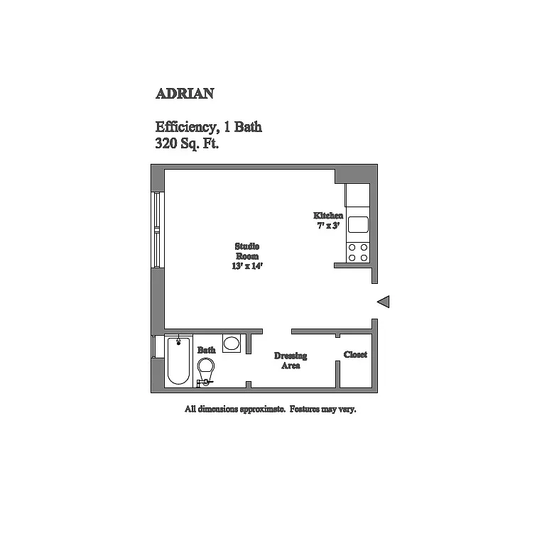 Floor plan Carpeted Studio for August 2026