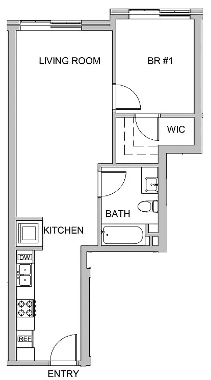 Floor plan 1 Bedroom - Hollywood Views