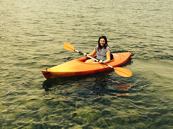 Kayaking in front of house