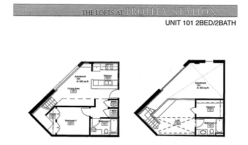 Floor plan 2 Bedroom / 2 Bath - 700sqft