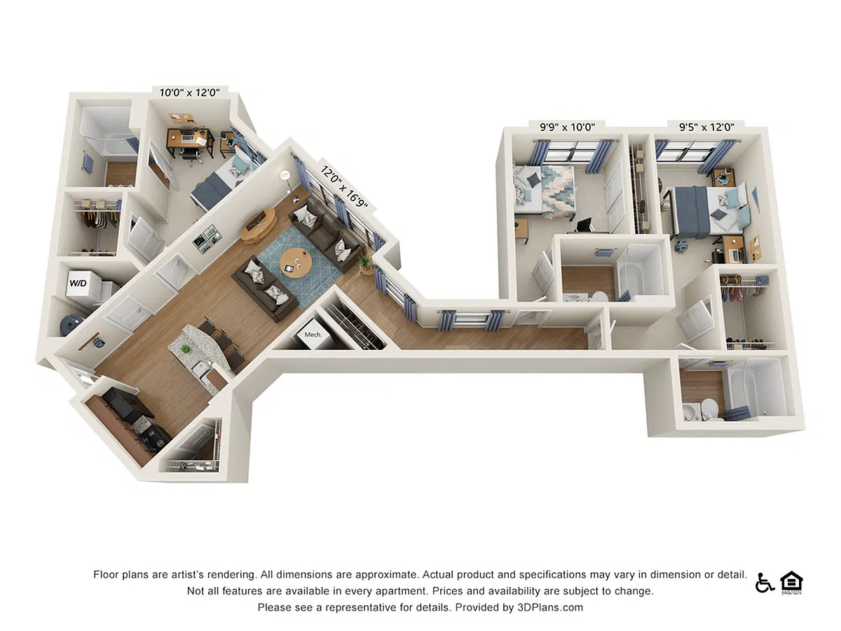 Floor plan 3 Bedroom - 3 Bath (3E)