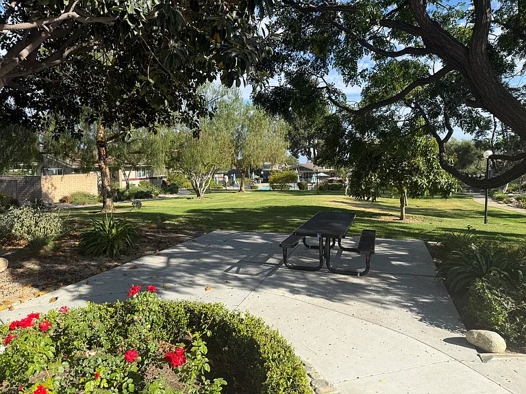 Private common community grounds with picnic benches.