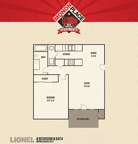 Floor plan Monon Place I - 1 Bedroom