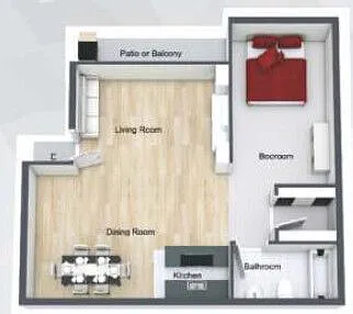 Floor plan 1x1C