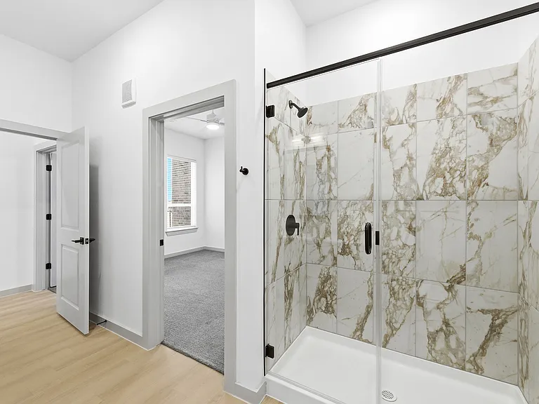 Tiled Shower with Glass Doors