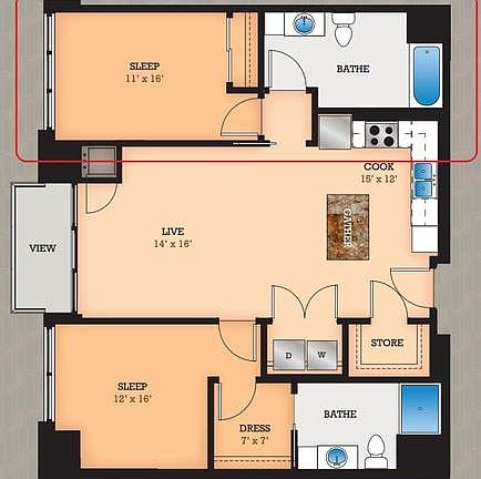 Floor plan showing the room that you would get
