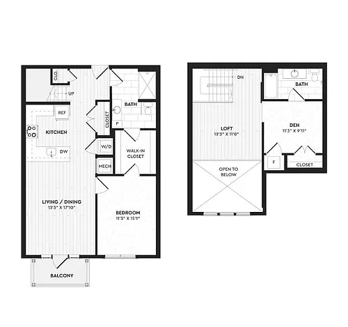 Floor plan A5+L | 1 Bed | 2 Bath | Den+ Loft