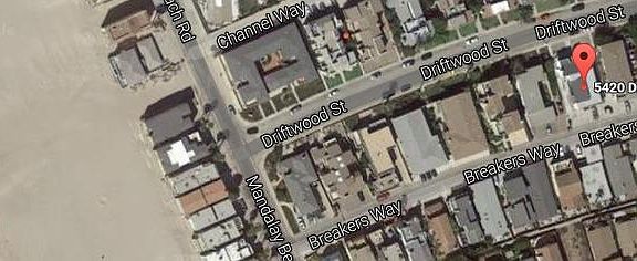 Satellite image of property's proximity to beach.