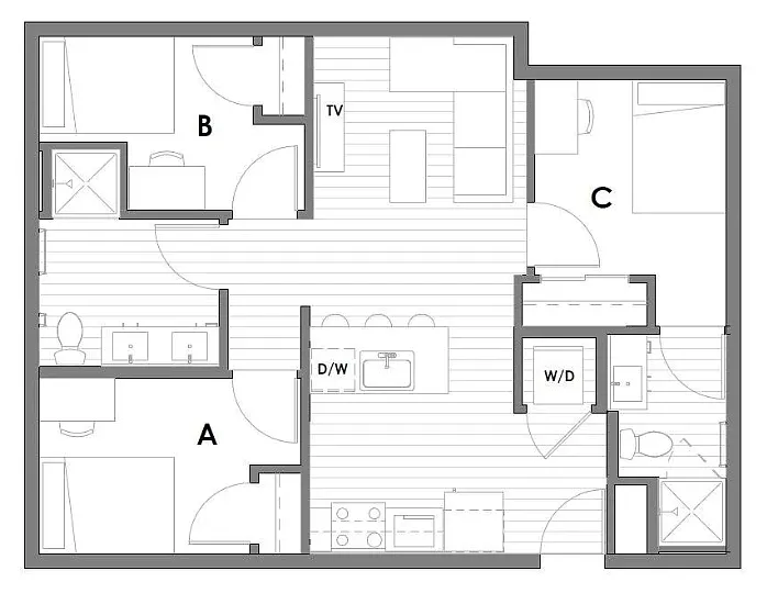 Floor plan 3x2D Terrace Per Bed Pricing