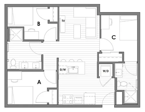 Floor plan 3x2D Terrace Per Bed Pricing
