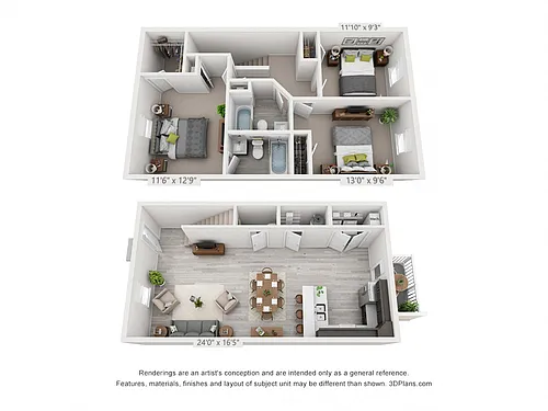 Floor plan 3 Bedroom, 2.5BA Townhome