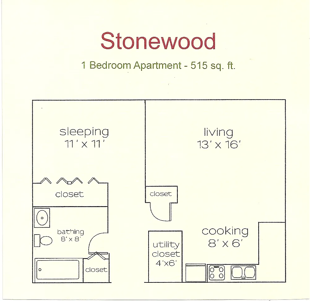 Floor plan 1 Bedroom Stonewood