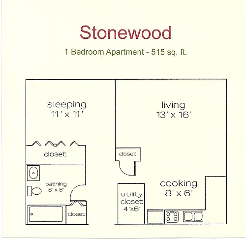 Floor plan 1 Bedroom Stonewood