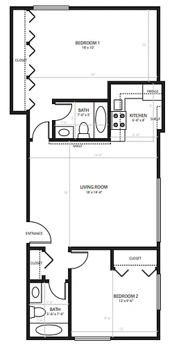 Floor plan 2 Bed 2 Bath