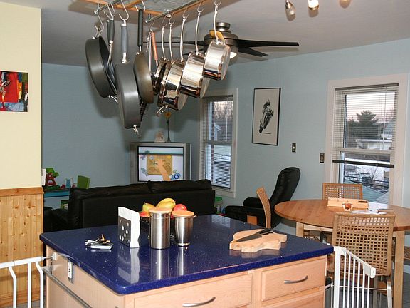 View from kitchen island to living room