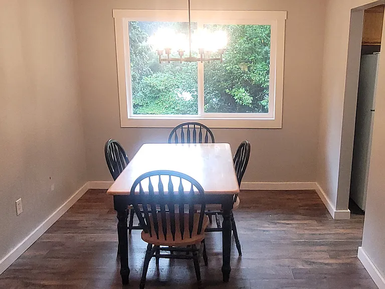 New dining room window with new chandelier