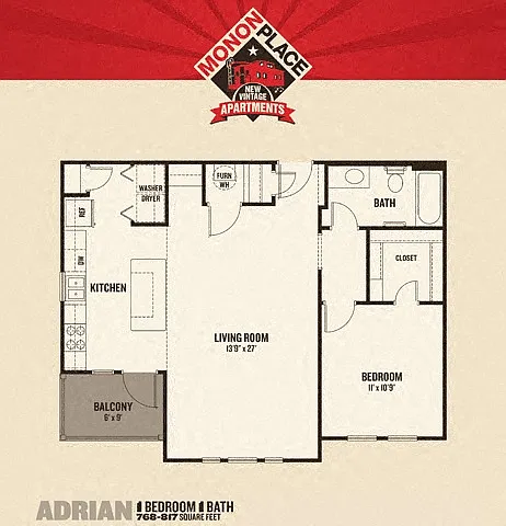 Floor plan Monon Place II - 1 Bedroom
