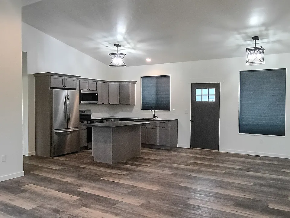 Kitchen, entry door, dining area