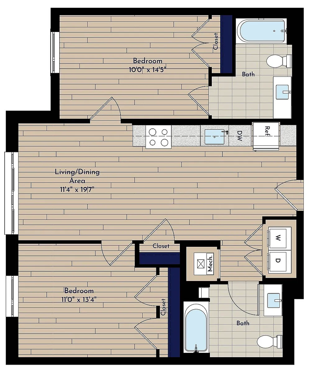 Floor plan B 2BR-L1 ANSI