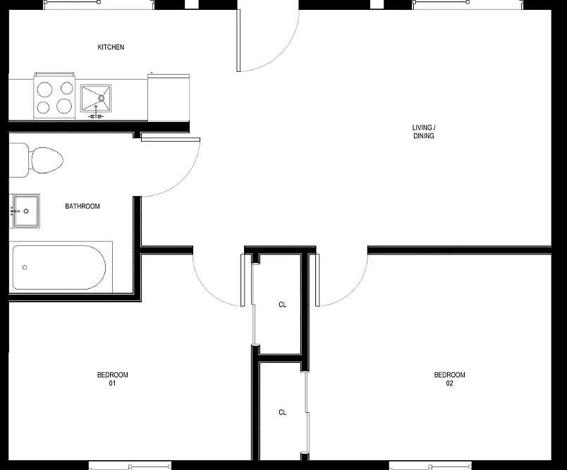 Floor plan Two Bedroom One Bath_592