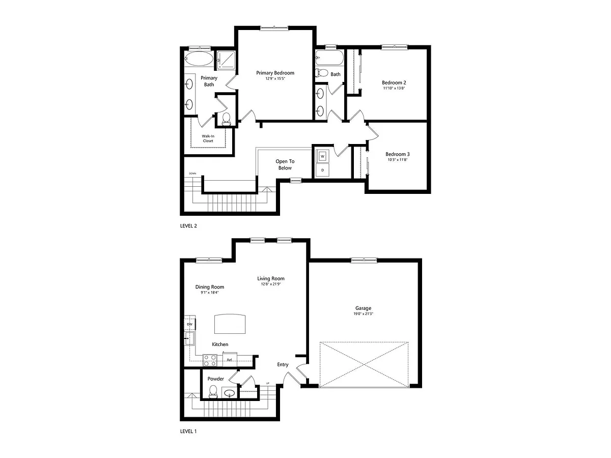 Floor plan 3 Bed 2.5- 1661 sq ft Townhome