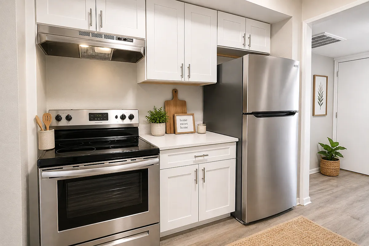 Modern kitchen with cozy decor and accent wall - Pennytree