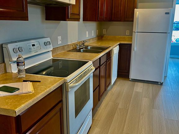 kitchen with stove, microwave, dishwasher and fridge
