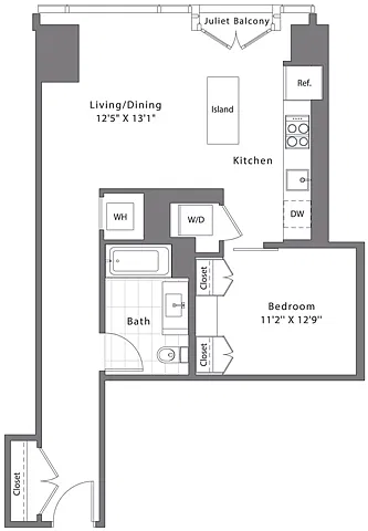 Floor plan 1 Bed - 1 Bath | A03