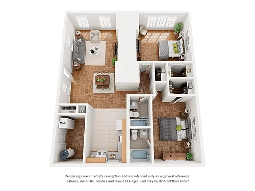 Floor plan 2 BR, 2 BA