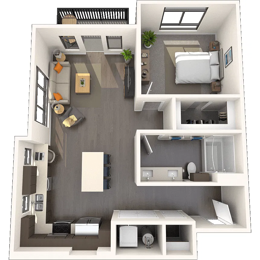 Floor plan Traditional 1x1 829-834 SF
