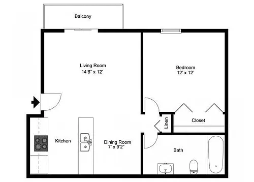 Floor plan 1 Bedroom 1 Bath