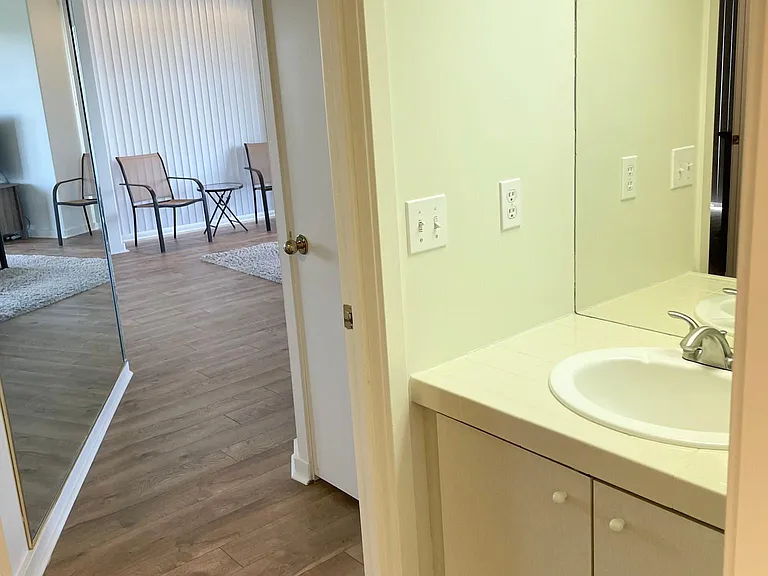 Main bathroom looking towards main living area