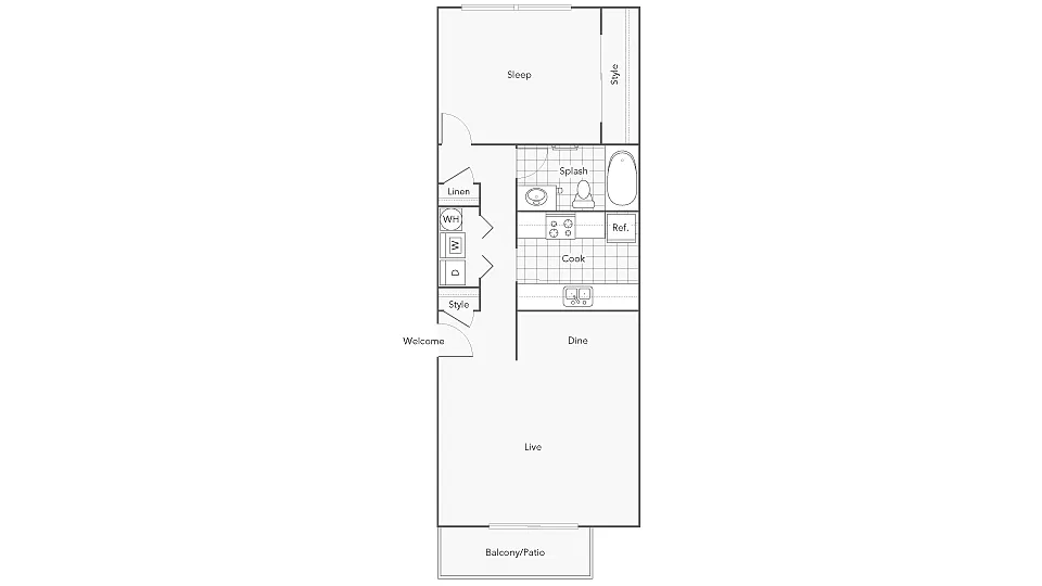 Floor plan 1 Bed 1 Bath Washer Dryer