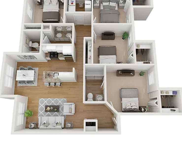 A photo of our 4x2 floor plan, The Emerson.