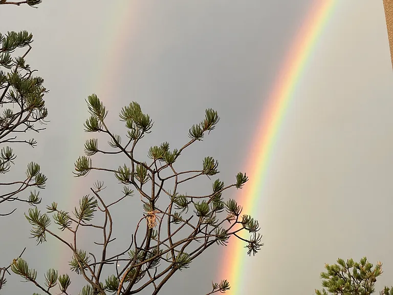 View of a double rainbow from the deck by the front door