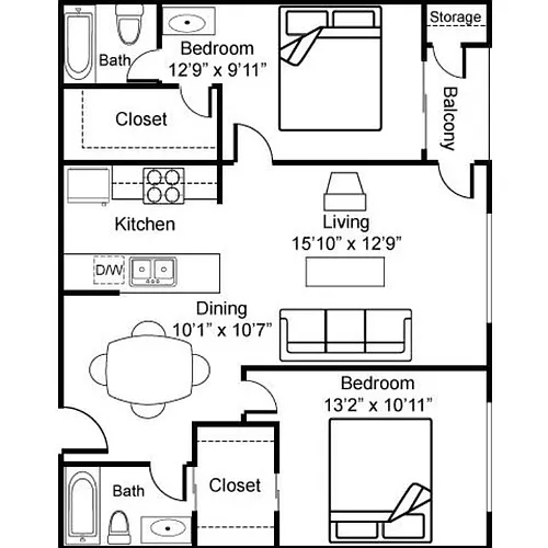 Floor plan 2 Bedroom 2 Bath