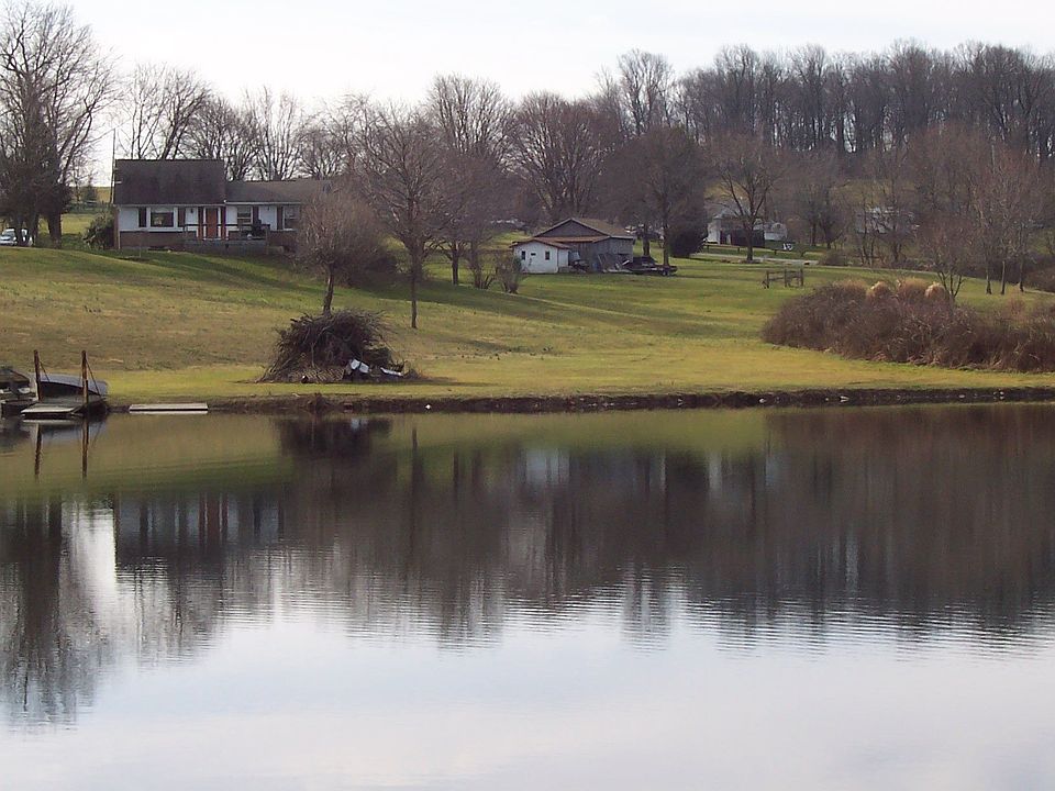 The house and garages from the back of the pond.