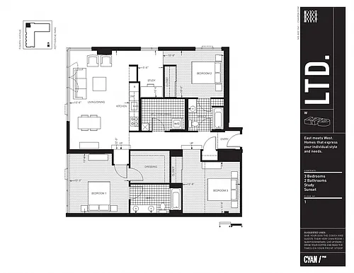 Floor plan Three Bedroom with Study (C2)
