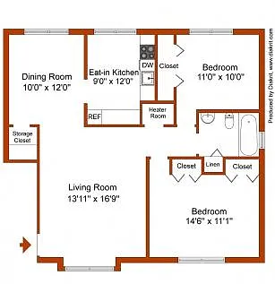 Floor plan 2 Bedroom 1 Bathroom