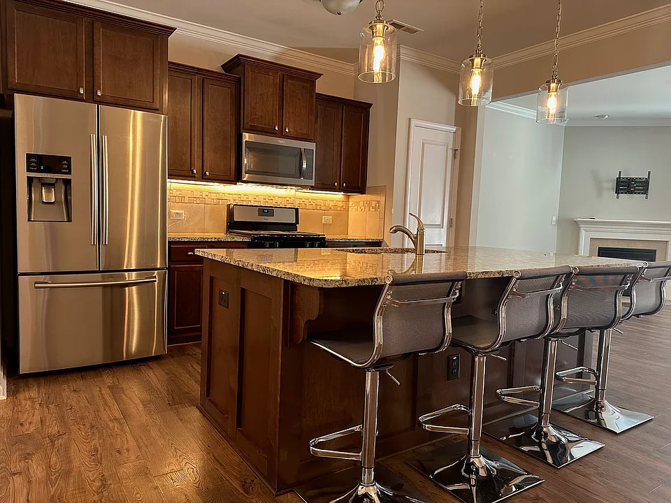 Large kitchen island with barstools