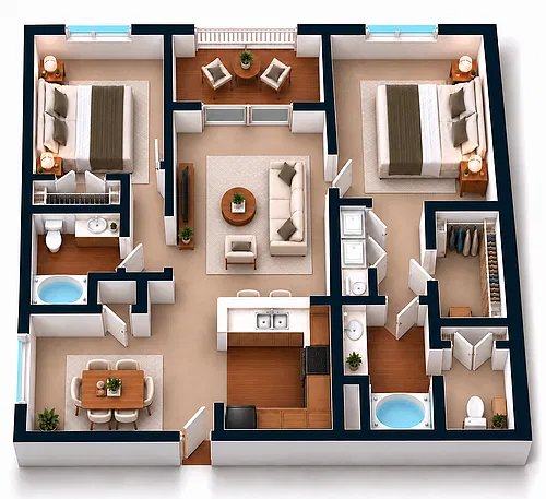 Floor plan 2 Bedroom, 2 Bathroom - Large