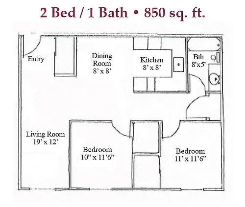 Floor plan Two Bed One Bath