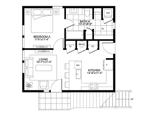 Floor plan 1br Stacked Duplex Lower