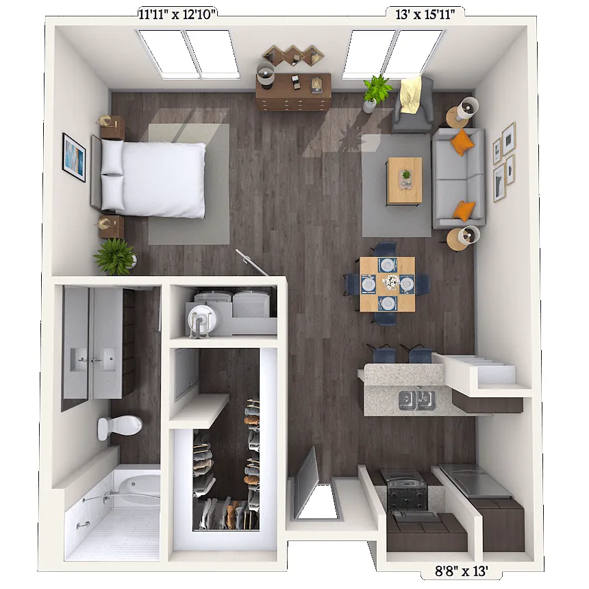 Floor plan Studio 0x1 770-1011 SF