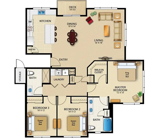 Floor plan 3 Bedroom 2 Bath (C4)