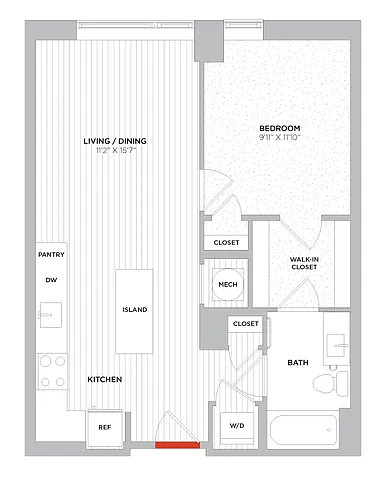 Floor plan 1 Bed/1 Bath-A02 West