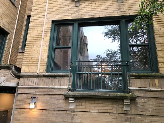 living room window faces west into the landscaped courtyard