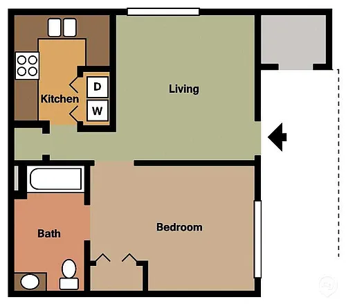 Floor plan 1 bed - 1 bath Efficiency