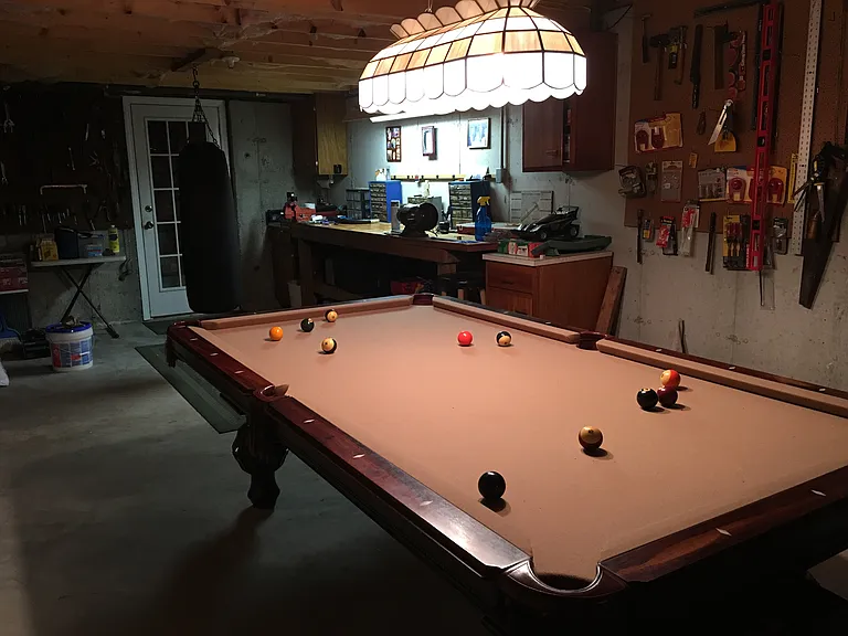 Pool table in basement